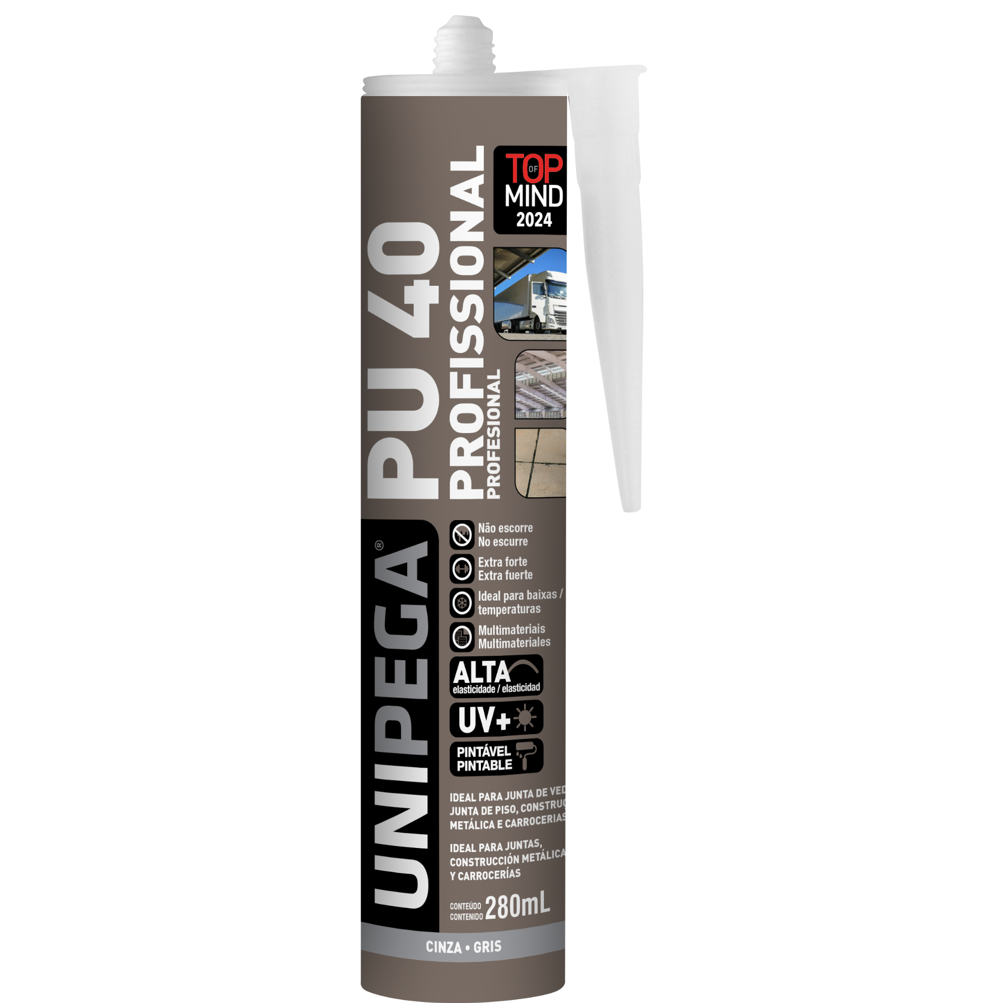 Tubo Selante Adesivo PU 40 Cinza Vedacao 280ml Unipega