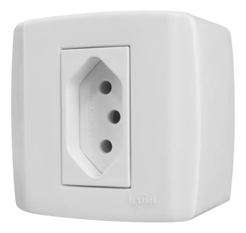 Tomada Simples 10A SLIM BOX Sobrepor Parede Branca Ilumi