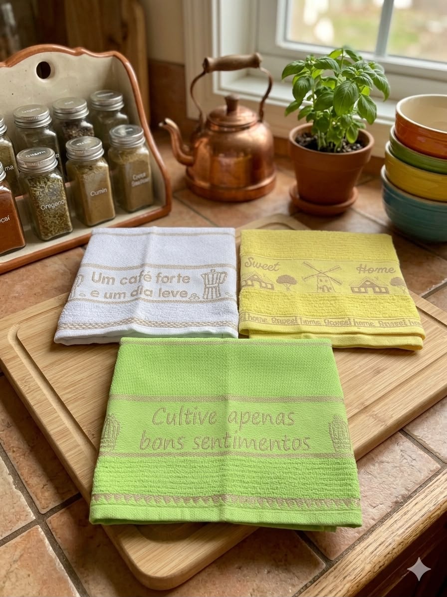 KIT DE PANO DE PRATO DA REVIERA TÊXTIL COM 3 PEÇAS 50X70cm