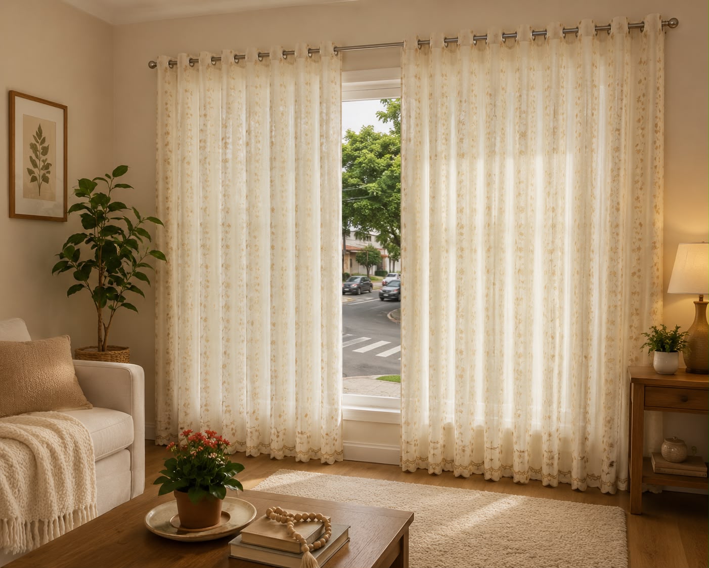 CORTINA LILIANE VOIL BORDADO COM FORRO MEDIDO: 2,70X 3,00