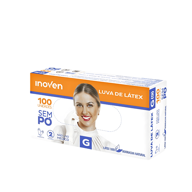 Luva de Látex Sem Pó Caixa com 100Un INOVEN