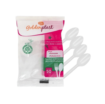 Colher de Plástico Biodegradável para Sobremesa Cristal c/50un Goldenplast