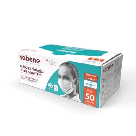 MASCARA TNT TRIPLA BRANCA ELASTICO 50UN VABENE