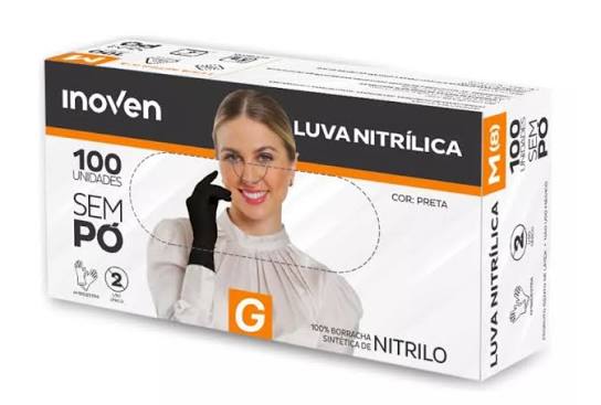 LUVA NITRILICA PRETA G C/ 100 - INOVEN