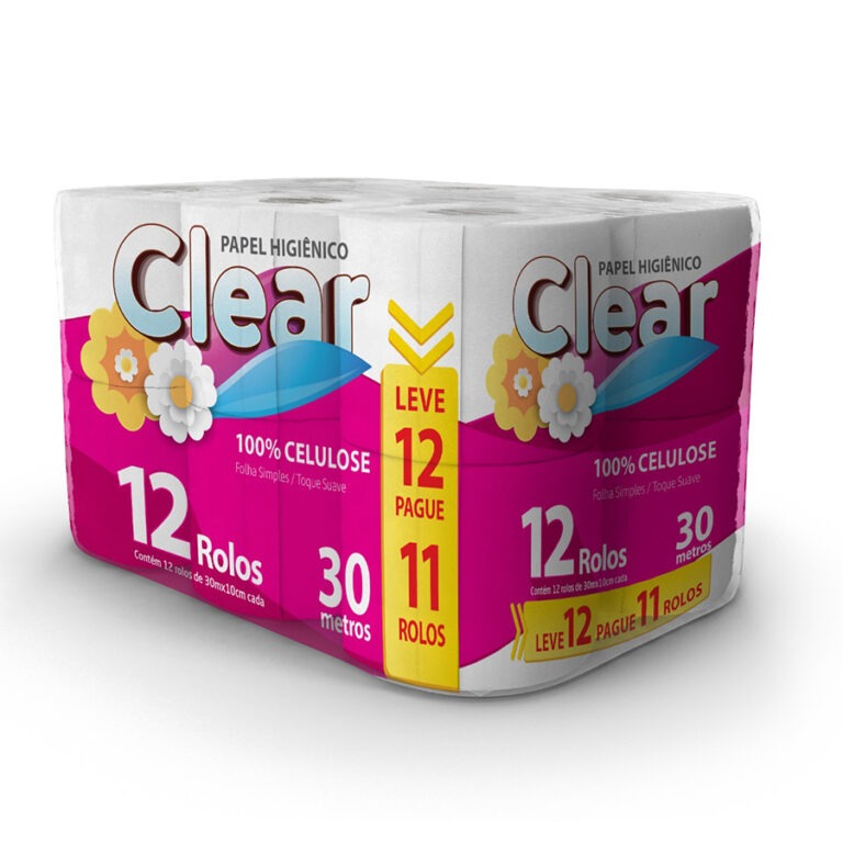 PAPEL HIGIENICO 30MTS 12R 100% CEL. FOLHA SIMPLES - CLEAR