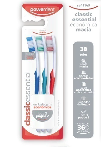 Escova Dental Powerdent Classic Macia Leve 3 Pague 2