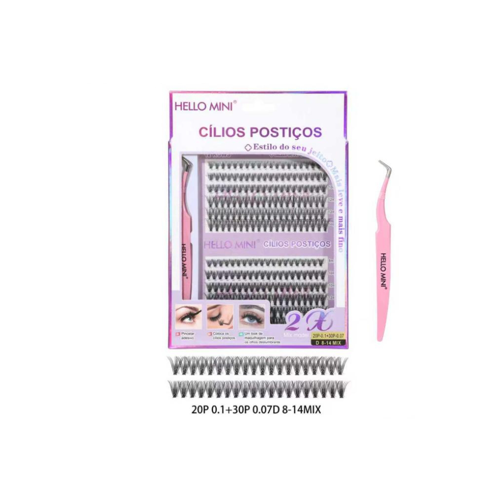 20P+30P Cílios postiços em tufinho+Pinça para sobrancelha - CL2039 c/12un.